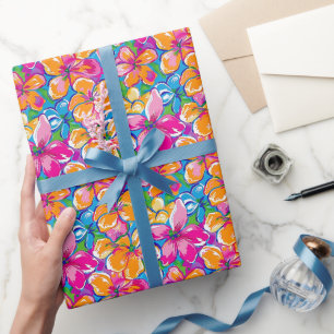 Papier Cadeau Motif Floral Tropical Coloré