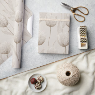 Papier Cadeau Motif floral tulipe ivoire neutre moderne