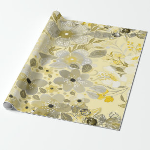 Papier Cadeau Motif floral vert et jaune