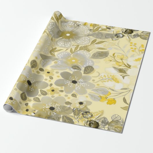Papier Cadeau Motif floral vert et jaune (Déroulé)
