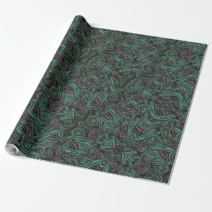 Papier Cadeau motif floral vert et rose
