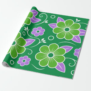 Papier Cadeau Motif floral vert et violet décoratif