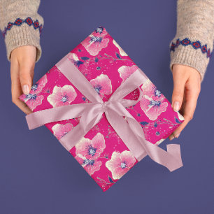 Papier Cadeau Motif floral vibrant en rose, blanc et bleu royal