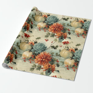 Papier Cadeau Motif Floral Vintage de Thanksgiving