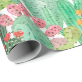 Papier Cadeau Motif fluide cactus aquarelle (Coin rond)