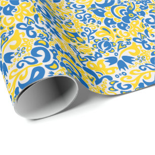Papier Cadeau Motif folklorique aux couleurs du drapeau ukrainie