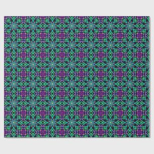 Papier Cadeau Motif fractal de kaléidoscope sarcelle, violet et 