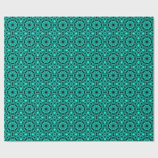 Papier Cadeau Motif fractal en kaléidoscope de turquoise et de b (Plat)