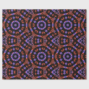 Papier Cadeau Motif fractal en kaléidoscope orange et violet