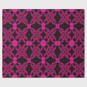 Papier Cadeau Motif fractal en kaléidoscope rose et noir pour em