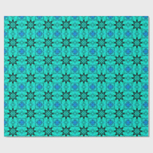 Papier Cadeau Motif fractal en kaléidoscope turquoise et bleu