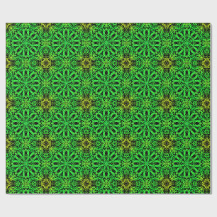 Papier Cadeau Motif fractal kaléidoscope vert et noir