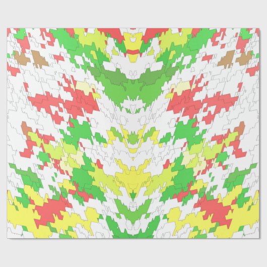 Papier Cadeau ~ Motif fractal Rouge Vert Jaune ~ Noël ~ (Plat)