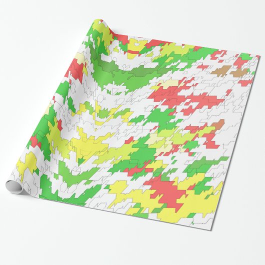 Papier Cadeau ~ Motif fractal Rouge Vert Jaune ~ Noël ~ (Déroulé)
