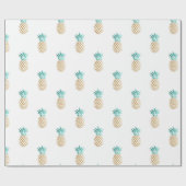 Papier Cadeau motif frais tropical d'ananas d'or de faux d'été (Plat)