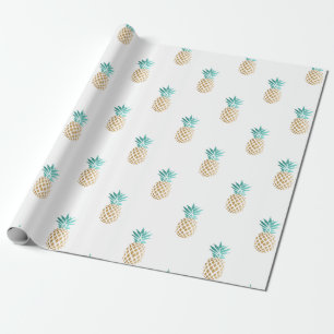 Papier Cadeau motif frais tropical d'ananas d'or de faux d'été