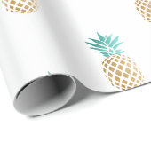 Papier Cadeau motif frais tropical d'ananas d'or de faux d'été (Coin rond)