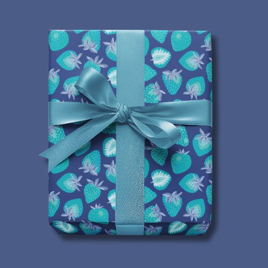 Papier Cadeau Motif fraise bleue