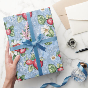 Papier Cadeau Motif Fraise Cottagecore
