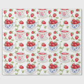 Papier Cadeau Motif Fraise Cottagecore (Plat)