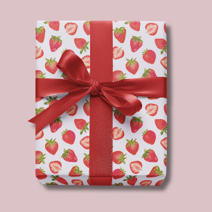 Papier Cadeau Motif fraise d'été rose