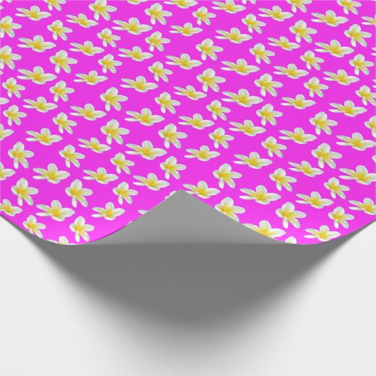 Papier Cadeau Motif Frangipani Rose Chaud Et Jaune, (Coin)