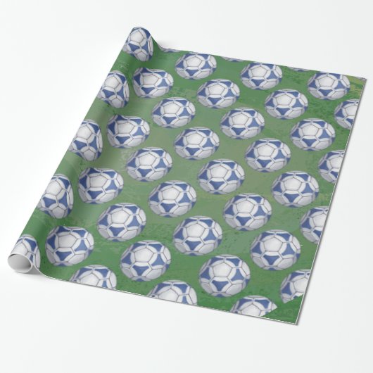 Papier Cadeau Motif Futbal bleu et blanc (Déroulé)