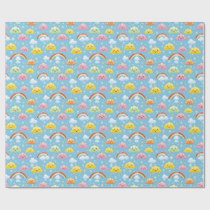 Papier Cadeau Motif gai avec nuages souriants et arc-en-ciel
