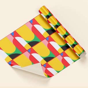 Papier Cadeau Motif géométrique abstrait de couleurs jaune rouge