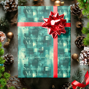 Papier Cadeau Motif géométrique abstrait de typographie sarcelle