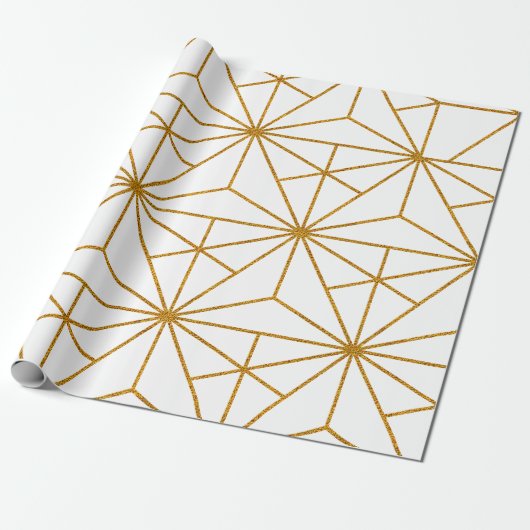 Papier Cadeau Motif géométrique Art déco blanc et or (Déroulé)