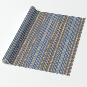 Papier Cadeau Motif géométrique bleu et marron de style sud-oues