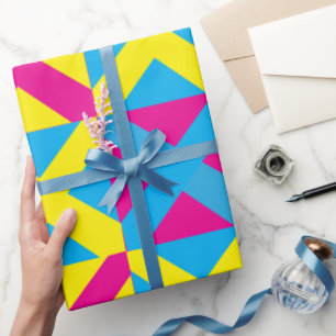 Papier Cadeau Motif géométrique Carré bleu jaune rose
