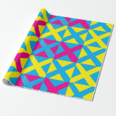 Papier Cadeau Motif géométrique Carré bleu jaune rose (Déroulé)
