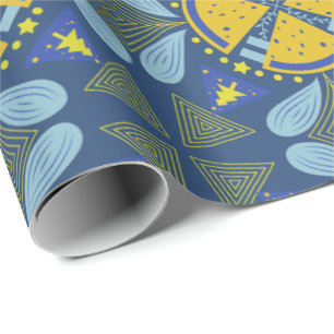 Papier Cadeau Motif géométrique complexe avec des cercles jaunes