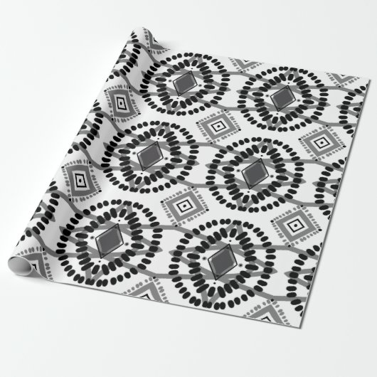 Papier Cadeau Motif géométrique de flux noir et blanc (Déroulé)