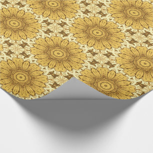 Papier Cadeau Motif géométrique de marguerite en or moutarde