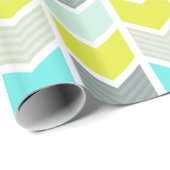 Papier Cadeau Motif géométrique gris jaune bleu de Chevron (Coin rond)