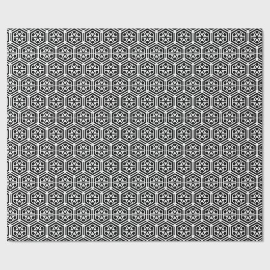 Papier Cadeau Motif géométrique hexagonal noir rétro (Plat)