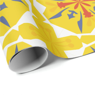 Papier Cadeau motif géométrique jaune vibrant avec du rouge et d