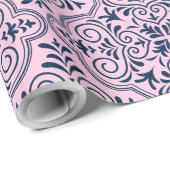 Papier Cadeau Motif géométrique marocain rose et bleu nuit (Coin rond)