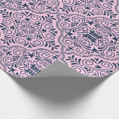 Papier Cadeau Motif géométrique marocain rose et bleu nuit (Coin)