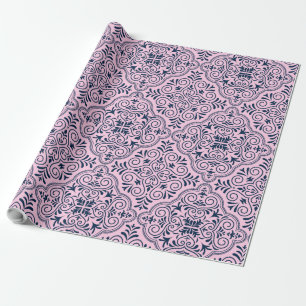 Papier Cadeau Motif géométrique marocain rose et bleu nuit