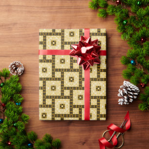 Papier Cadeau Motif géométrique ornemental noir, blanc et or