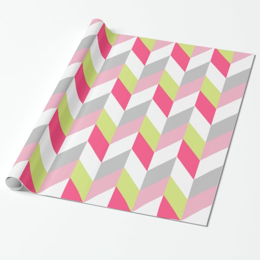 Papier Cadeau Motif géométrique rose vert gris élégant (Déroulé)