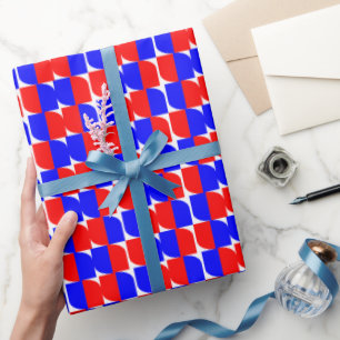 Papier Cadeau Motif géométrique rouge et bleu