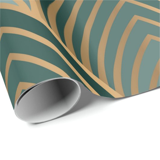 Papier Cadeau Motif géométrique transparent avec c doré et vert (Coin rond)