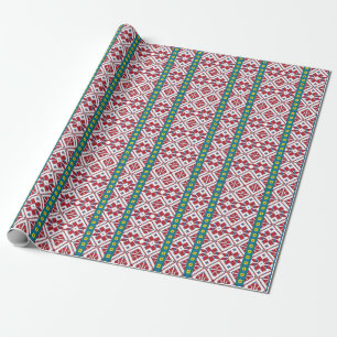 Papier Cadeau Motif géométrique tribal rouge, bleu et blanc é