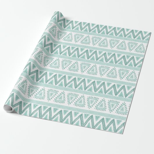 Papier Cadeau Motif géométrique Tribal Vert doux (Déroulé)