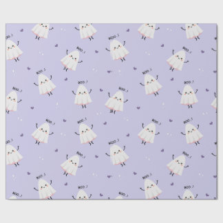 Papier Cadeau Motif Ghost mignon avec "Boo !" Texte sur Lavender